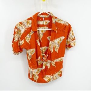 Free People Orange Moth Blouse Large